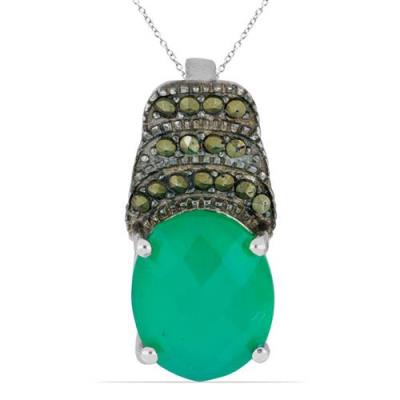 BUY 925 SILVER REAL GREEN ONYX WITH MARCASITE GEMSTONE PENDANT 
